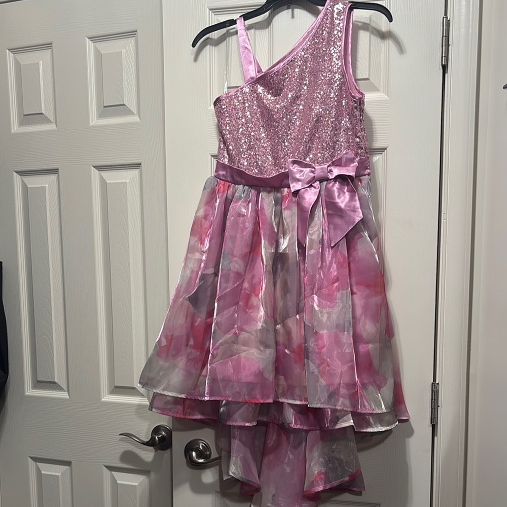 NWT - Speechless Girls Pink Sequin Dress with Floral high/low skirt